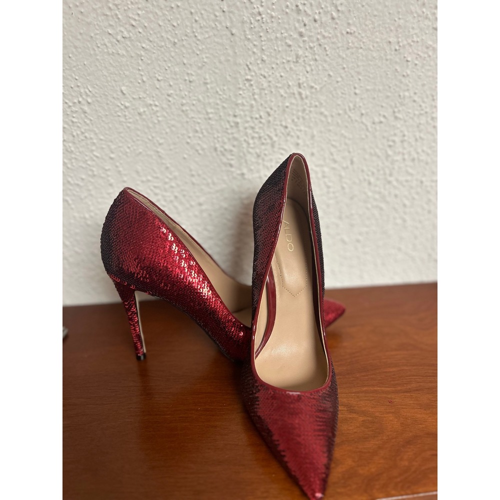 Aldo Stessy Red Sequin Pointed Toe Stiletto Pumps Womens 8 - Picture 3 of 12